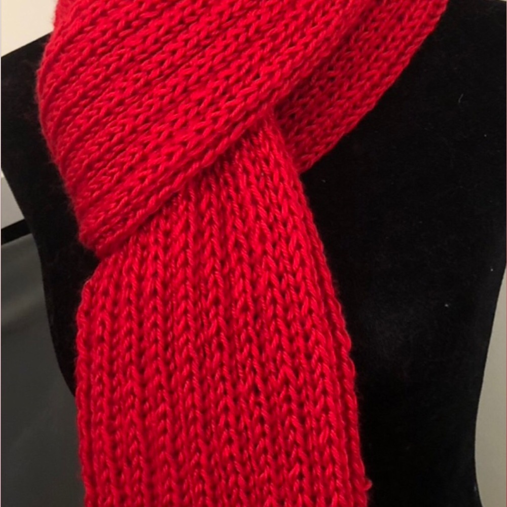 Red hand knitted scarf